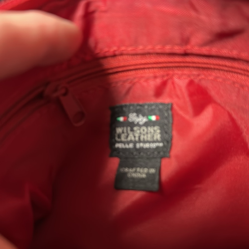 Red Leather Shoulder Bag by Wilson’s leather. Deep color of red. - Picture 5 of 6